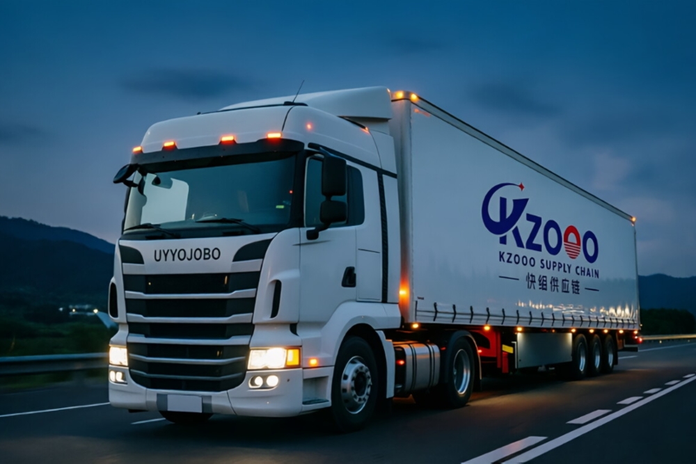 快组供应链官方微信公众号上线宣传图，展示手机扫码关注公众号界面及物流服务图标